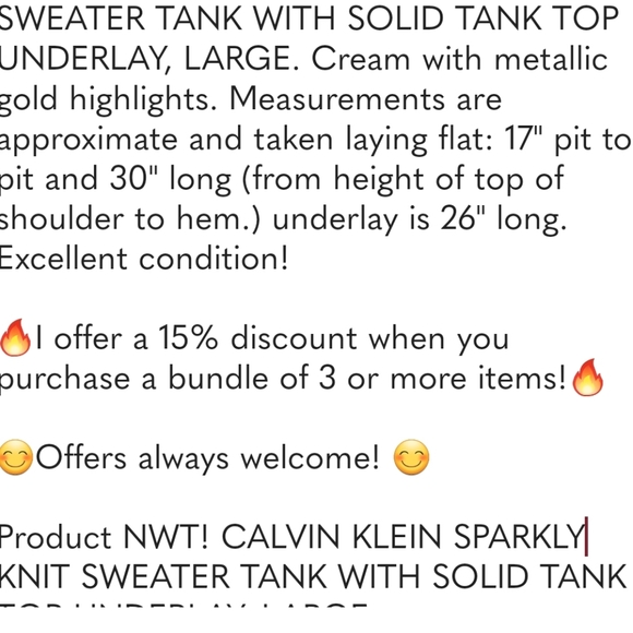 ❤️ NWT! CALVIN KLEIN SLEEVELESS SPARKLY SWEATER TOP W/  TANK TOP UNDERLAY - Picture 12 of 12